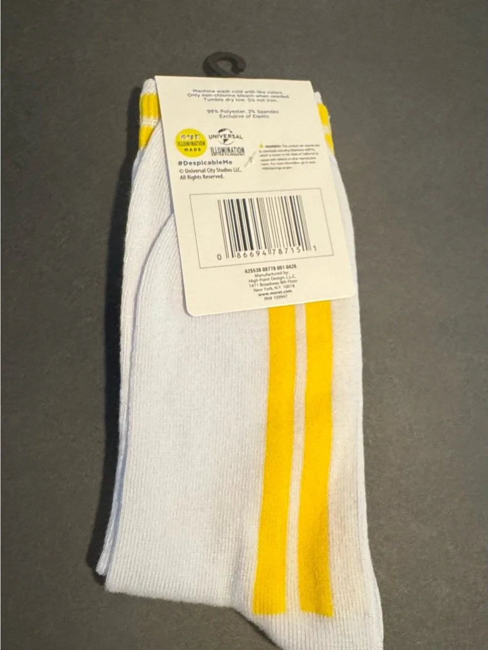 Kids White Minion Character Crew Socks with Yellow Accents